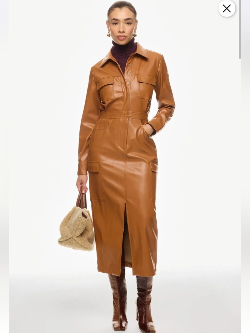 MARISSA WEBB COLLECTIVE FRONT SLIT LEATHER SHIRT DRESS SIZE 6 MSRP $430